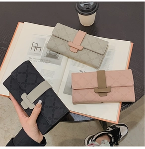 Détails de portefeuilles longs en cuir avec gaufrage floral 3D et fermoir à boucle chic