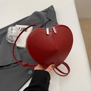 Sac Bandoulière Forme de Cœur pour Femmes Petit Cuir PU Esthétique Sac à Épaule Double Fermeture Éclair Couleur Unie Minimaliste
