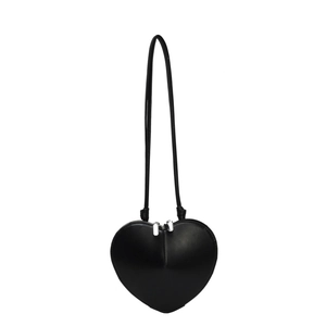 Sac à bandoulière minimaliste noir en cuir PU en forme de cœur avec double zip