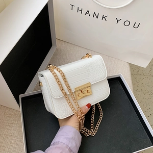 Fashion Women Crocodile Pattern PU Leather Underarm Bag Metallic Chain Strap Small Square Crossbody Bag With Lock Buckle