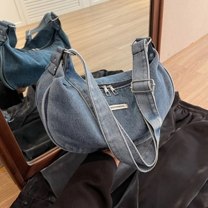 Sac Hobo en Denim Lavé Vintage pour Femmes Sac Bandoulière Croissant Grande Capacité Sac à Épaule Sous le Bras Avec Bandoulière Réglable Sac à Main Mode Rétro Décontracté