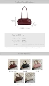 Detailed size chart and multi-color view of this retro PU leather baguette shoulder bag