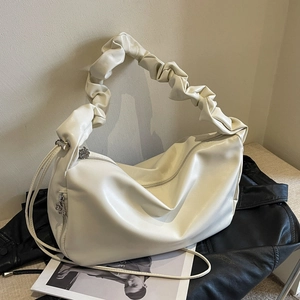 Chic cream white pleated tote bag with large capacity for women commuting