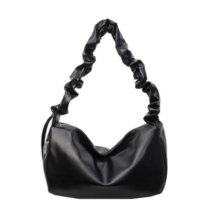 Chic black pleated hobo bag with silver zipper for modern women's casual fashion