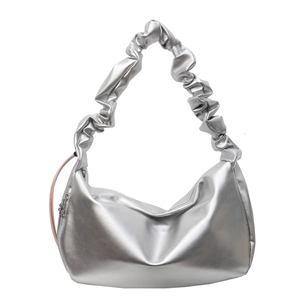 Chic silver metallic hobo bag with pleated shoulder strap for minimalist urban style