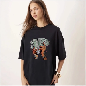 T-shirt noir oversize en coton avec imprimé graphique artistique de billets de banque