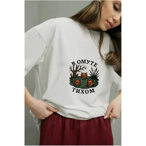 Maglietta da Donna 100% Cotone Manica Corta Ampia Oversize con Stampa Grafica Testo Russo Ostrica Top con Topo Surf e Zucchina Girocollo Estate Casual Streetwear Tee