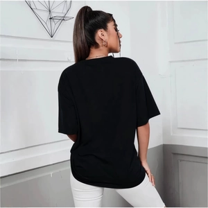 T-shirt noir ample en coton pour femme avec imprimé vintage et coupe d'été