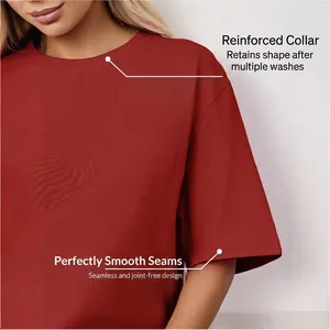 Terracotta crewneck cotton T-shirt featuring reinforced collar and smooth stitching details