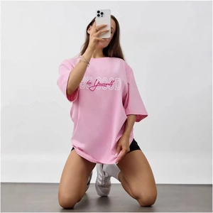 Pink oversized pure cotton T-shirt featuring Be Good to Yourself print for women