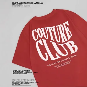 Red cotton crewneck t-shirt featuring Couture Club back graphic print in streetwear style