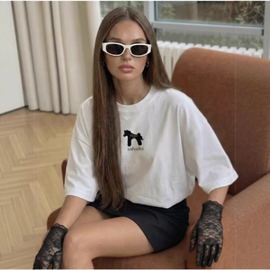 Damen 100% Baumwolle Kurzarm T-Shirt Oversized Locker Passform Rundhals Pferdemuster Bedruckt Lässig Sommer Top Weiß