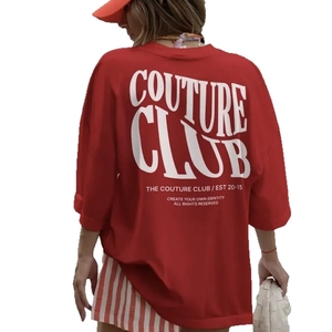 Oversized red streetwear t-shirt with Couture Club back print in heavy cotton fabric