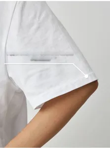 Detailed close-up showing the precise double-needle stitching on cotton T-shirt sleeves