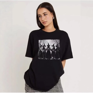 Women Pure Cotton Oversized T-Shirt Vintage Witch Graphic Printed Crew Neck Short Sleeve Casual Summer Loose Top