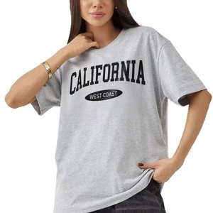 Oversized γκρι βαμβακερό T-shirt με vintage τύπωμα California West Coast
