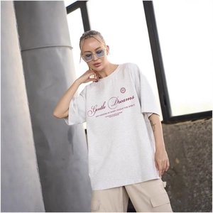 Women 100% Cotton Oversized T-Shirt Gentle Dreams Letter Print Drop Shoulder Short Sleeve Loose Casual Streetwear Tee Top