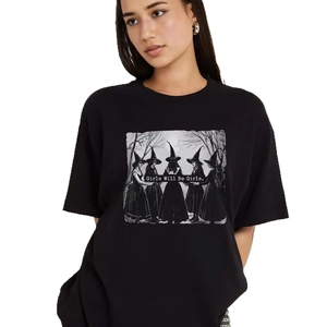 Oversize black cotton T-shirt featuring vintage Girls Will Be Girls witch graphic print