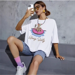 T-Shirt en Coton Surdimensionné pour Femmes Imprimé Squelette Manches Courtes Col Rond Top Décontracté d'Été