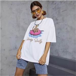 T-shirt blanc en coton coupe oversize avec motif crâne cartoon et texte Always Salty