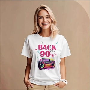 Women's Retro 90s Style Printed Cotton T-Shirt Back To The 90s Boombox Graphic Short Sleeve Loose Fit Round Neck Casual Top