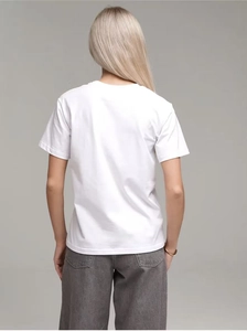 Back view of a loose fit white 100% cotton T-shirt with high quality soft texture