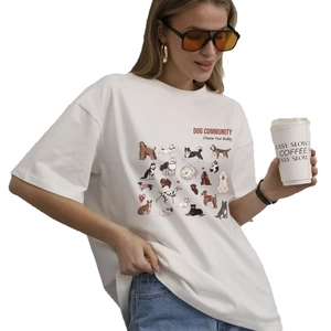 T-shirt blanc en coton avec imprimé Dog Community et coupe décontractée large