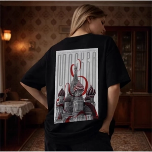 Women Casual 100% Cotton Short Sleeve T-Shirt Moscow Saint Basil Cathedral Architectural Graphic Back Print Loose Top