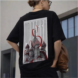 Black cotton t-shirt with Saint Basil Cathedral graphic print on back, oversized fit