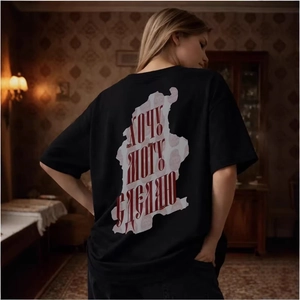 Women Oversized Cotton T-Shirt Streetwear Short Sleeve Top With Cyrillic Letter Print Casual Loose Graphic Tee Black