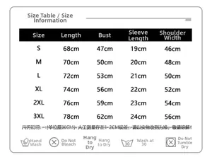 Detailed size chart for women cotton T-shirt with measurements from S to 3XL