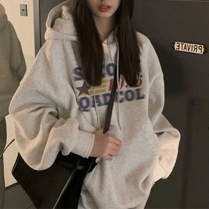 American Vintage Oversized Hooded Sweatshirt For Women Letter Printed Drop Shoulder Loose Casual Hoodie Jacket Autumn Winter Top