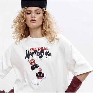 Maglietta da Donna Oversize in Puro Cotone Stile Streetwear Americano Stampa Lettere Matrioska Grafica Manica Corta Girocollo Casual Larga