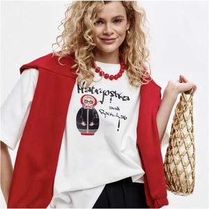 Women Cotton Printed Oversized T-Shirt Matryoshka Rock Graphic Short Sleeve Loose Casual Round Neck Streetwear Tee Top