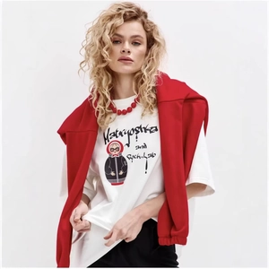 Oversize 100% cotton white t-shirt featuring a modern cool Matryoshka graphic print