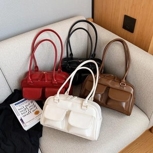 Casual square handbags in four colors with double pockets and premium leather texture