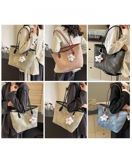 Collage of large tote bags in multiple colors with star charm and cloud texture