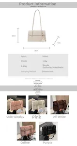 Detailed dimension chart and material specs for the velvet underarm hobo shoulder bag