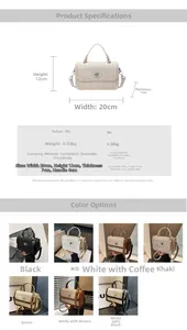 Detailed size chart for rhombic pattern crossbody bag with 20x12x7cm dimensions and PU specs