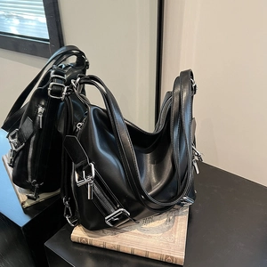 Sac à Épaule Femme Grande Capacité Décontracté Coréen Sac Sous le Bras Sac à Dos en Cuir PU Mode Surpiqûres Sac Hobo