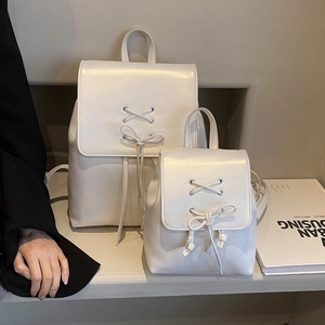 Minimalist white lace-up drawstring backpack in two sizes for commuting fashion