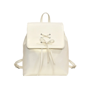 Minimalist off-white leather drawstring backpack with stylish bow and metal eyelets