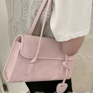 Women's Vintage PU Leather Underarm Bag Simple Solid Color Large Capacity Shoulder Bag With Heart Pendant Fashion Hobo Bag