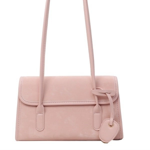 Pale pink rectangular underarm shoulder bag in smooth faux leather for daily commuting