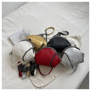 Woven shell crossbody bag with retro metal frame and chain strap in multiple colors