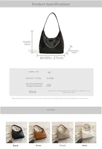 Detailed dimension guide and color options for large capacity PU leather hobo bag