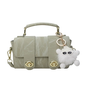 Green marble pattern small square handbag with golden locks and plush monster pendant