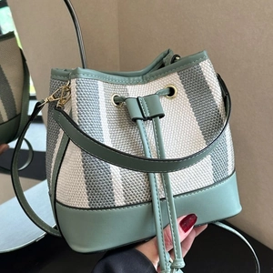 Borsa a Secchiello Patchwork in Tela a Righe da Donna Colore a Contrasto Tracolla con Coulisse Borsa a Spalla Retro Casual Moda