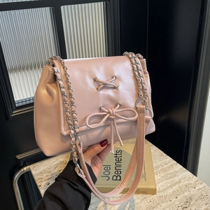 Borsa a Tracolla da Donna Con Decorazione a Fiocco e Lacci in Pelle PU Borsa a Spalla Con Catena di Moda Borsa Grande