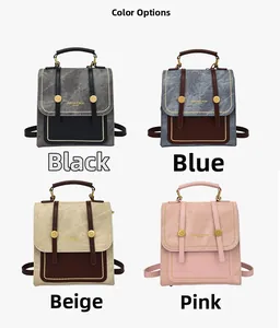 Four colors of minimalist textured backpacks with metal rivets and top handles
